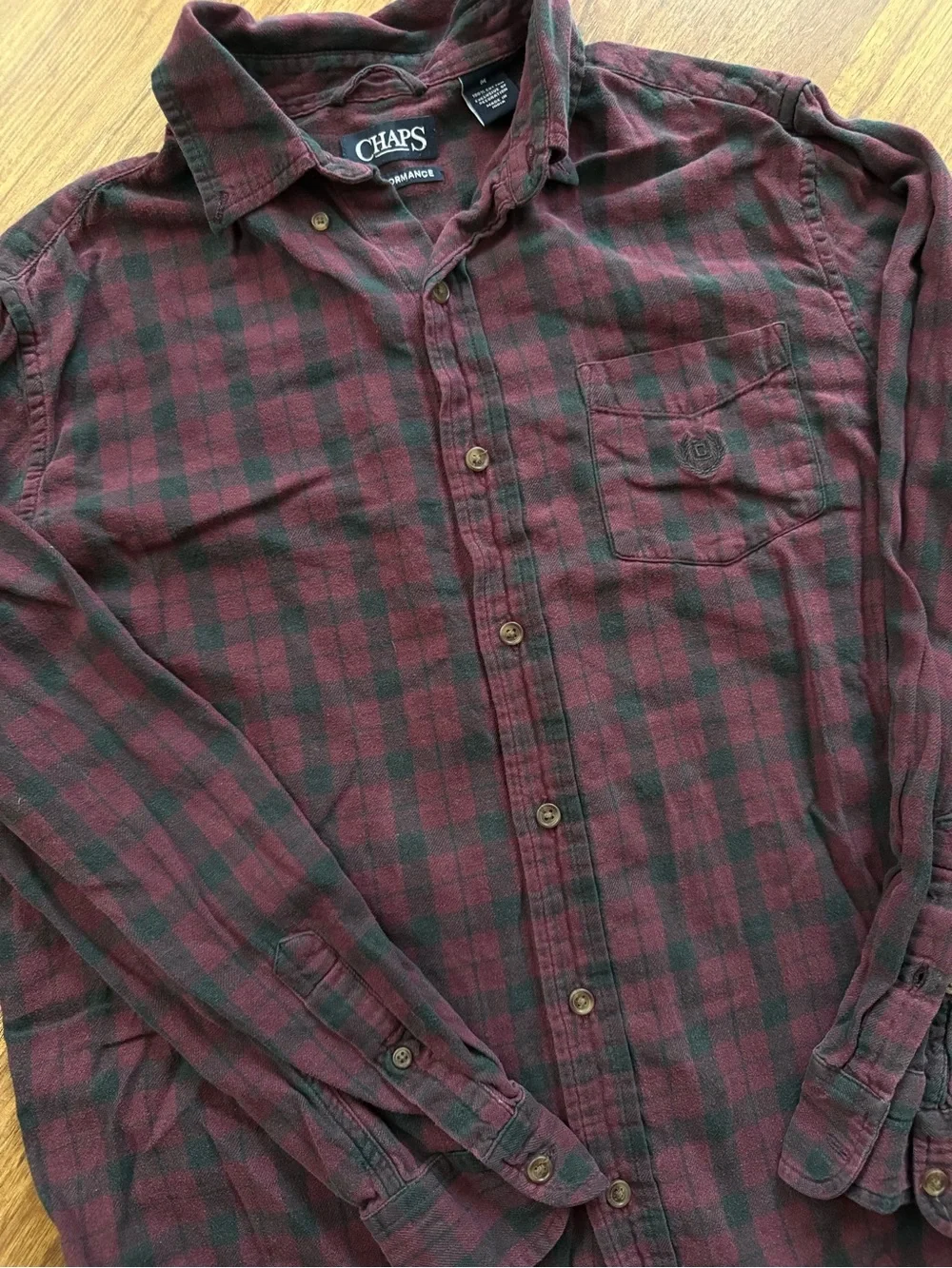 Chaps Men’s Maroon and Black Plaid Button-Down Shirt